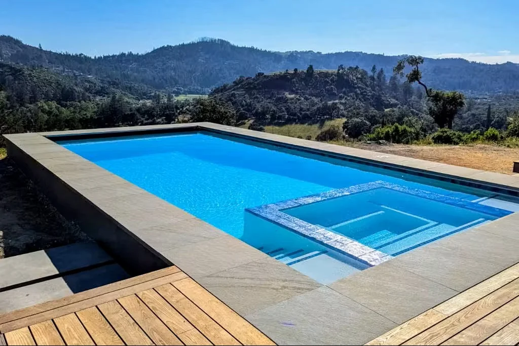 Completed Calistoga pool and spa overlooking the hills