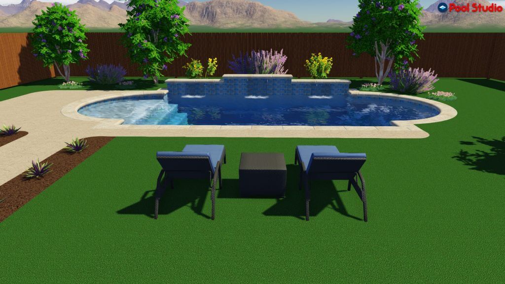 Grecian pool with sheer descent and Cabo shelf rendering